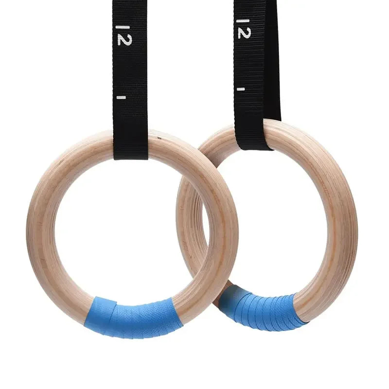 Wood Gymnastics Rings with Adjustable Straps (1 Pair) - Home Fitness Pull-Up Strength Training for Kids & Adults