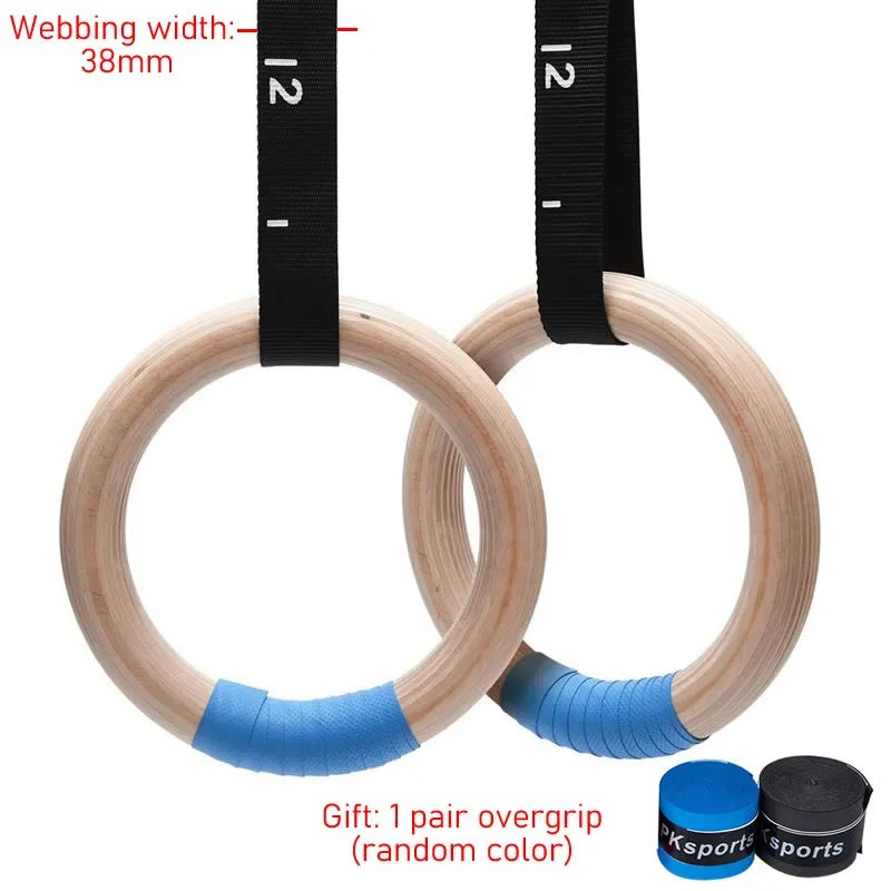Wood Gymnastics Rings with Adjustable Straps (1 Pair) - Home Fitness Pull-Up Strength Training for Kids & Adults - Image 3