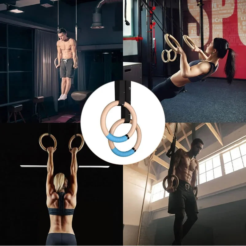 Wood Gymnastics Rings with Adjustable Straps (1 Pair) - Home Fitness Pull-Up Strength Training for Kids & Adults - Image 9