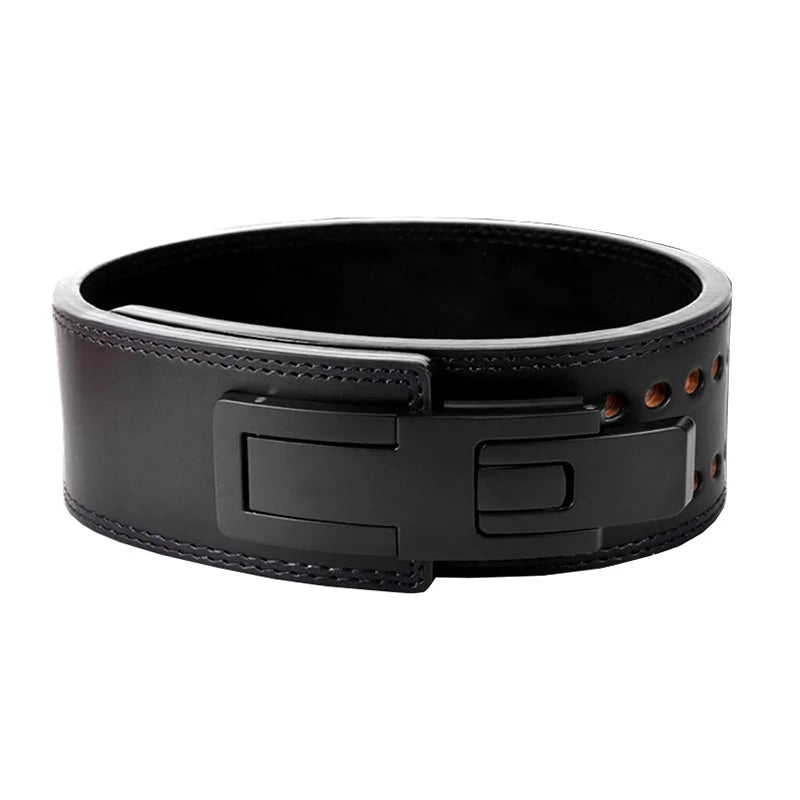 Fitness Strong Belt Squat Training Hard Pull Cowhide Powerlifting Belt Lever Buckle Weightlifting Strength Belt Waist Protector - Image 3