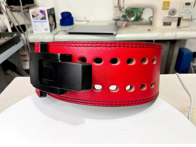 Fitness Strong Belt Squat Training Hard Pull Cowhide Powerlifting Belt Lever Buckle Weightlifting Strength Belt Waist Protector - Image 6